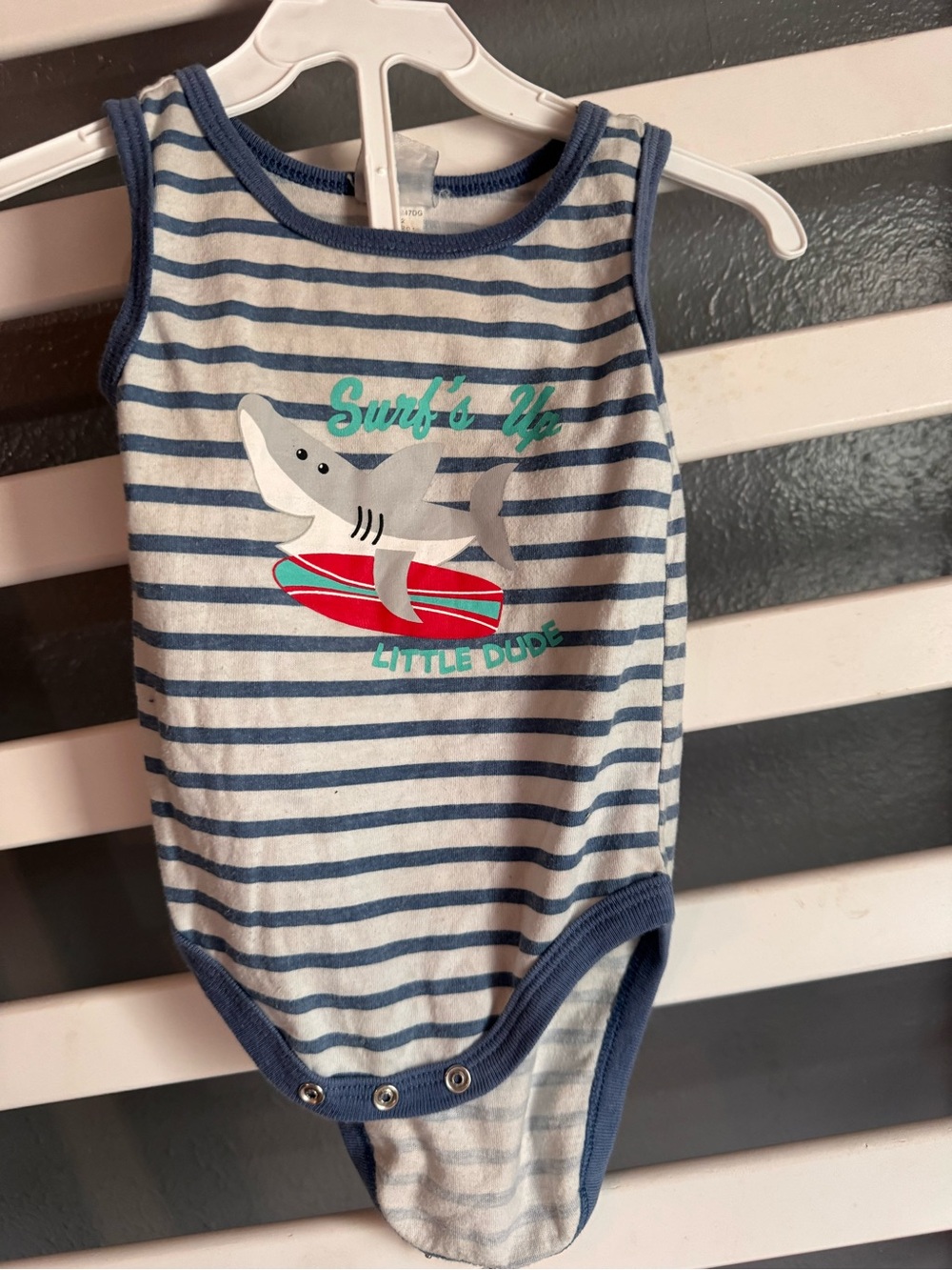 Striped Navy & White Shark Surf Baby One-Piece Bodysuit